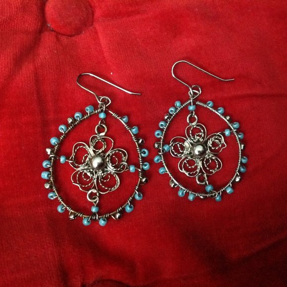 Vintage Sterling Silver Filigree Dangle Earrings - Picture 1 of 1
